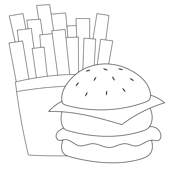 Hamburger con patatine fritte | Disegni da colorare online per bambini