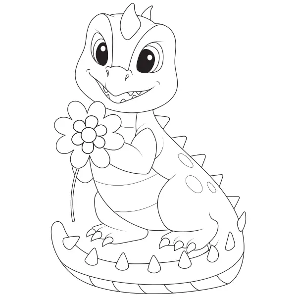 Dinosauro con un fiore | Disegni da colorare online per bambini
