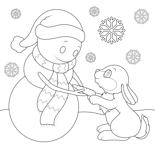 Coniglio con pupazzo di neve | Disegni da colorare online per bambini