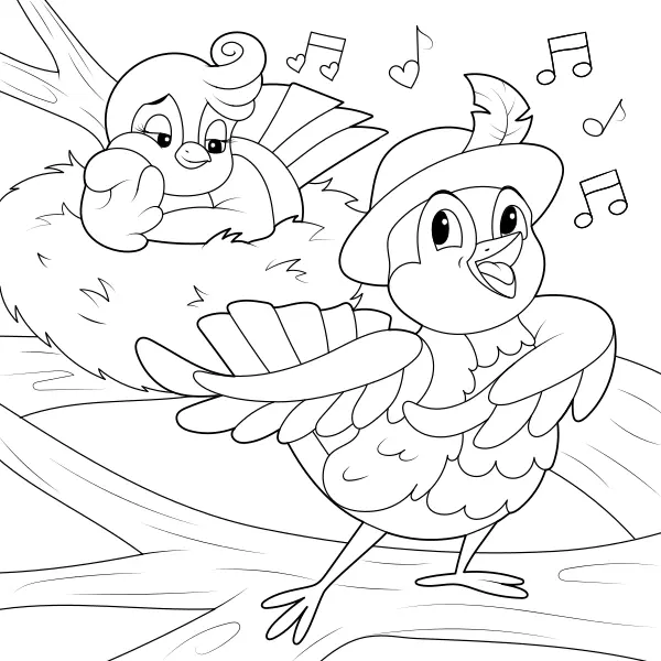 L’uccello canta una canzone | Disegni da colorare online per bambini