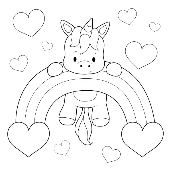 Un unicorno con dei cuori | Disegni da colorare online per bambini
