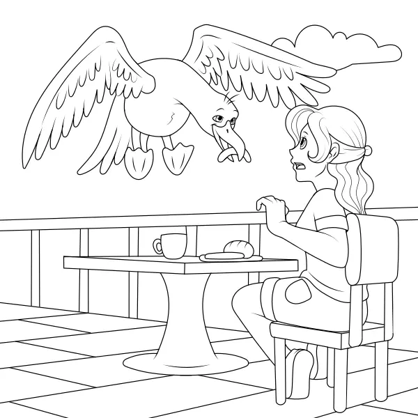 La gabbiana ruba il cibo | Disegni da colorare online per bambini