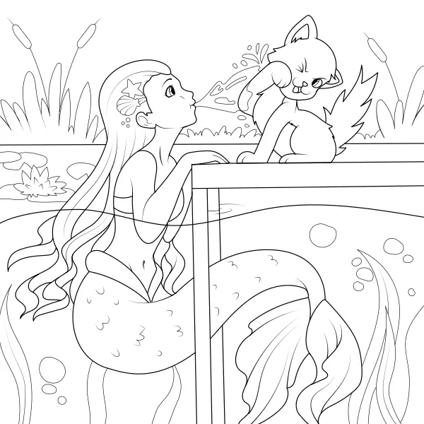 La sirena e il gatto | Disegni da colorare online per bambini