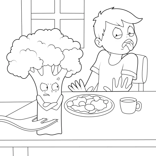 Il ragazzo non vuole i broccoli | Disegni da colorare online per bambini