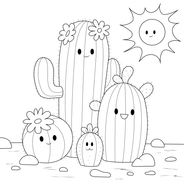 La famiglia dei cactus | Disegni da colorare online per bambini