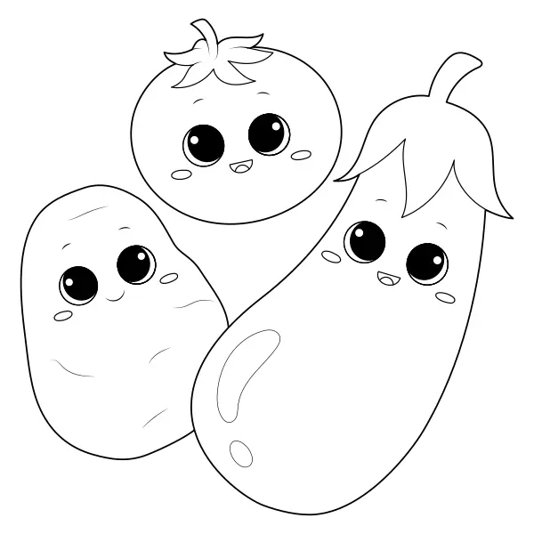 Melanzane, pomodori e patate | Disegni da colorare online per bambini